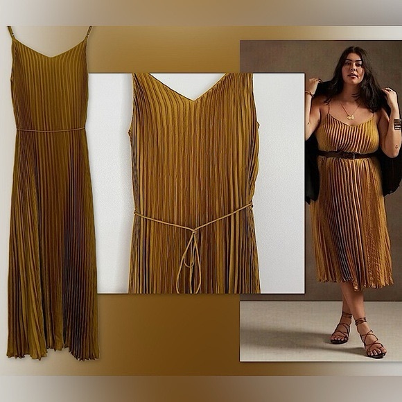 NWOT Banana Republic Satin Pleated Midi Dress | Mocha Brown | XXL - Picture 8 of 9